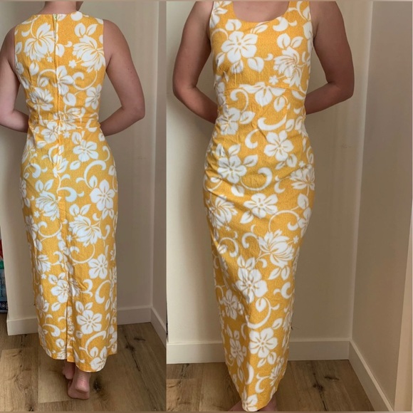 SOLD Hilo Hattie vintage Hawaiian maxi dress cotton orange yellow small medium - Picture 2 of 5